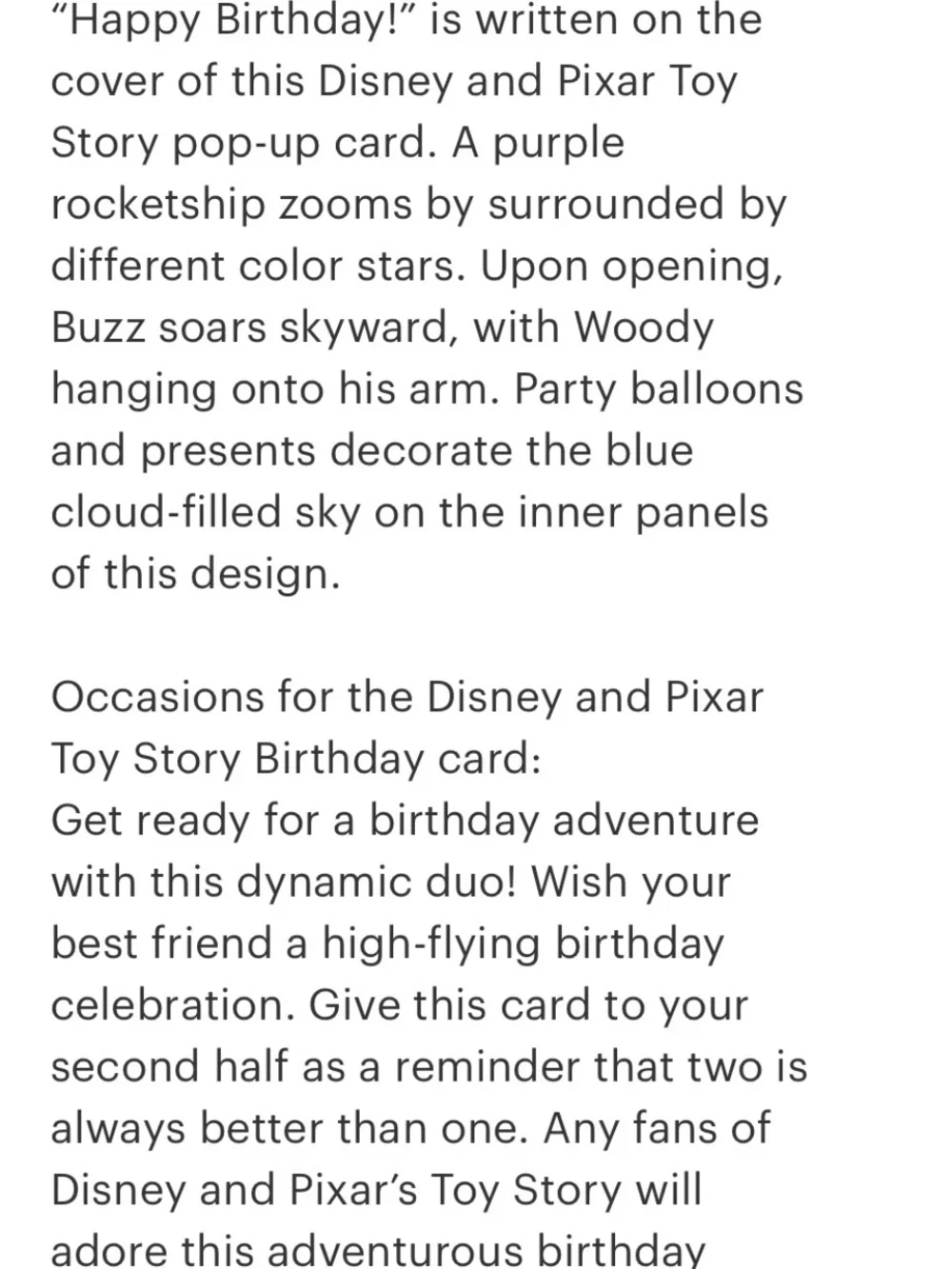 Buzz Lightyear & Woody Pop-Up Kids 3-D Birthday Card.